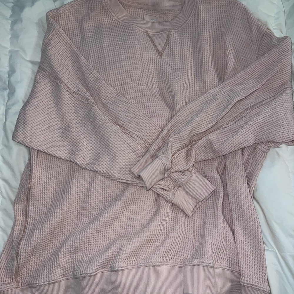 Aerie Blush Waffle Knit Crew Neck Sweater